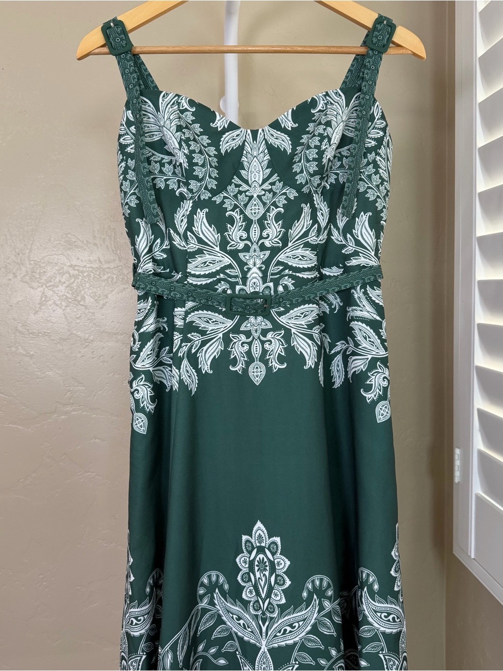 Commense Baroque Floral Print Belted Cami Maxi Dress Forest Green Medium NWT - Picture 7 of 12